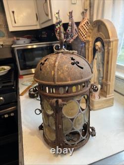 Vintage Outdoor Candle Holder Hanging Metal Stained Glass Vintage Outdoor Candle Holder Hanging Metal Stained Glass