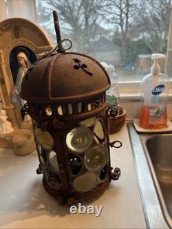 Vintage Outdoor Candle Holder Hanging Metal Stained Glass