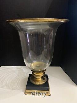 Vintage Oversized Hand Blown Glass and Brass Hurricane Centerpiece Candle Holder