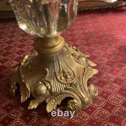 Vintage PAIR Brass 4 Arm Hollywood Regency Candelabras- Prisms- Gorgeous