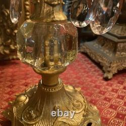 Vintage PAIR Brass 4 Arm Hollywood Regency Candelabras- Prisms- Gorgeous