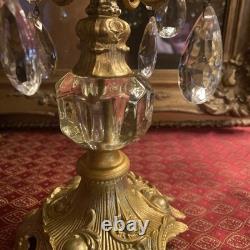 Vintage PAIR Brass 4 Arm Hollywood Regency Candelabras- Prisms- Gorgeous