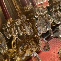 Vintage PAIR Brass 4 Arm Hollywood Regency Candelabras- Prisms- Gorgeous