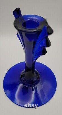 Vintage PAIR of Duncan Miller 6 COBALT Glass No 16 Candlesticks Candle Holders