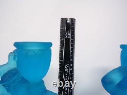 Vintage Pair Art Deco Aqua Blue Satin Frosted Glass Greek Goddess Candle Holders Vintage Pair Art Deco Aqua Blue Satin Frosted Glass Greek Goddess Candle Holders