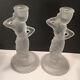 Vintage Pair Art Deco Satin Frosted Glass Greek Goddess Candle Holders (flaw)