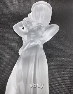 Vintage Pair Art Deco Satin Frosted Glass Greek Goddess Candle Holders (Flaw)