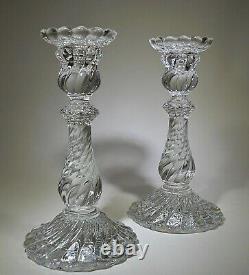 Vintage Pair BACCARAT CRYSTAL Bambous Swirl Heavy 9 Candlesticks Candle Holders