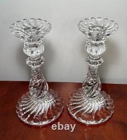 Vintage Pair BACCARAT CRYSTAL Bambous Swirl Heavy 9 Candlesticks Candle Holders