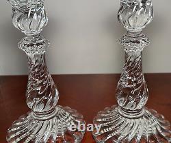 Vintage Pair BACCARAT CRYSTAL Bambous Swirl Heavy 9 Candlesticks Candle Holders