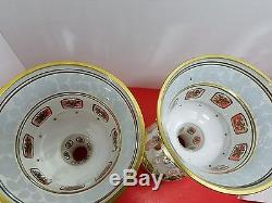 Vintage Pair Bohemian Mantle Luster White Glass & Gold With Crystal Prisms