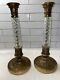 Vintage Pair French Empire Style Gilt Bronze And Crystal Candlesticks 13 H