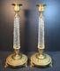 Vintage Pair French Empire Style Gilt Bronze And Crystal (glass) Candlesticks
