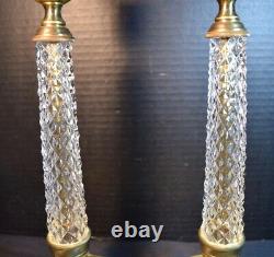 Vintage Pair French Empire Style Gilt Bronze and Crystal (Glass) Candlesticks