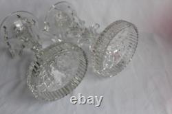 Vintage Pair Glass Candle Stick Holders With Hanging Prisms And Shades