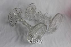Vintage Pair Glass Candle Stick Holders With Hanging Prisms And Shades
