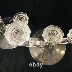 Vintage Pair Heisey Rose 3 Lite Candlesticks Etched Rose Crystal Glass Excellent