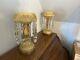 Vintage Pair Mantle Lusters With Art Glass Crystals Prisms