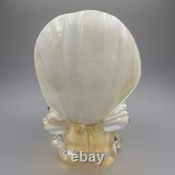 Vintage Pair MURANO Glass Seashell Candle Holders White With Gold Flecks