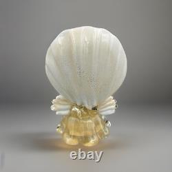 Vintage Pair MURANO Glass Seashell Candle Holders White With Gold Flecks