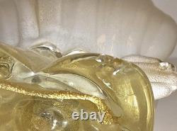 Vintage Pair MURANO Glass Seashell Candle Holders White With Gold Flecks