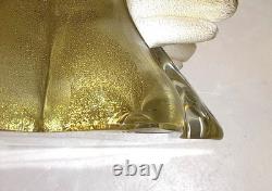 Vintage Pair MURANO Glass Seashell Candle Holders White With Gold Flecks