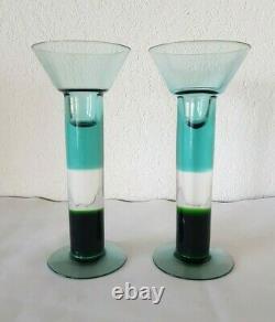 Vintage Pair NUUTAJARVI KERTTU NURMINEN Finland ART GLASS CANDLE HOLDERS Signed