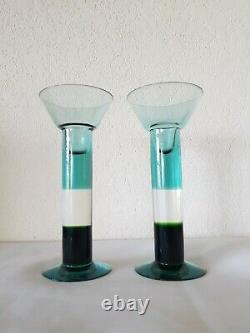 Vintage Pair NUUTAJARVI KERTTU NURMINEN Finland ART GLASS CANDLE HOLDERS Signed