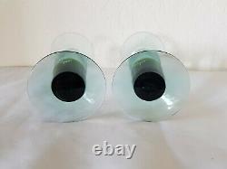 Vintage Pair NUUTAJARVI KERTTU NURMINEN Finland ART GLASS CANDLE HOLDERS Signed