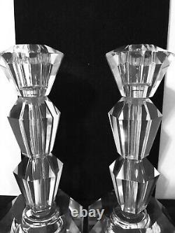 Vintage Pair Of Beautiful Octagon Heavy Cut Glass Candlestick Holders 8-1/4