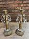 Vintage Pair Ornate Solid Brass Crystal Approx. 14 Tall Candles Stick Holders