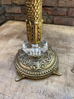 Vintage Pair Ornate Solid Brass Crystal Approx. 14 Tall Candles Stick Holders