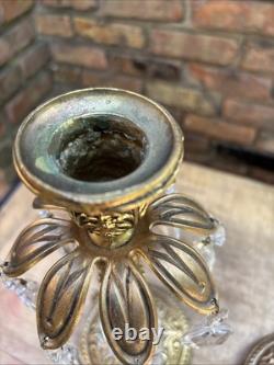 Vintage Pair Ornate Solid Brass Crystal Approx. 14 Tall Candles Stick Holders