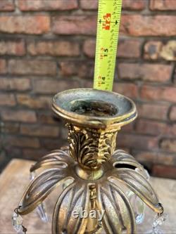 Vintage Pair Ornate Solid Brass Crystal Approx. 14 Tall Candles Stick Holders