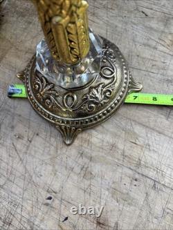 Vintage Pair Ornate Solid Brass Crystal Approx. 14 Tall Candles Stick Holders