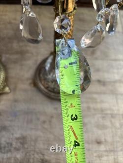 Vintage Pair Ornate Solid Brass Crystal Approx. 14 Tall Candles Stick Holders