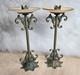 Vintage Pair Ornate Vintage Tapered Candle Holders Metal Glass Patina 9.5 Tall