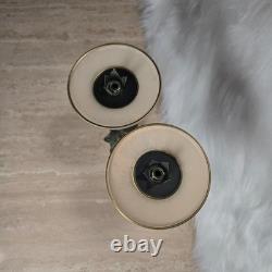 Vintage Pair Ornate Vintage Tapered Candle Holders Metal Glass Patina 9.5 Tall