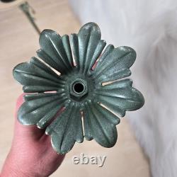 Vintage Pair Ornate Vintage Tapered Candle Holders Metal Glass Patina 9.5 Tall