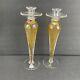 Vintage Pair Venetian Murano Iridescent Gold Glass Candlestick Candle Holder 13