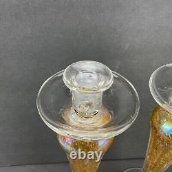 Vintage Pair VENETIAN MURANO Iridescent Gold Glass Candlestick Candle Holder 13