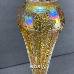 Vintage Pair VENETIAN MURANO Iridescent Gold Glass Candlestick Candle Holder 13