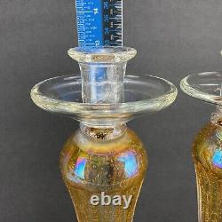 Vintage Pair VENETIAN MURANO Iridescent Gold Glass Candlestick Candle Holder 13