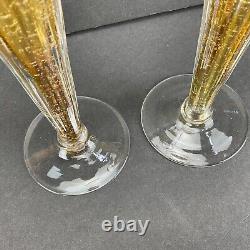 Vintage Pair VENETIAN MURANO Iridescent Gold Glass Candlestick Candle Holder 13