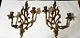 Vintage Pair Of Brass Cast 2-arm Wall Sconces, Candle Holders