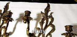 Vintage Pair of Brass Cast 2-Arm Wall Sconces, Candle holders
