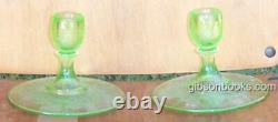 Vintage Pair of Cameo/Ballerina Etched Green Glass Candlesticks