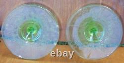 Vintage Pair of Cameo/Ballerina Etched Green Glass Candlesticks