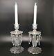 Vintage Pair Of Crystal Cut Glass Candlesticks Candle Holders, Prism Crystals