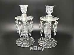 Vintage Pair of Crystal Cut Glass Candlesticks Candle Holders, Prism Crystals